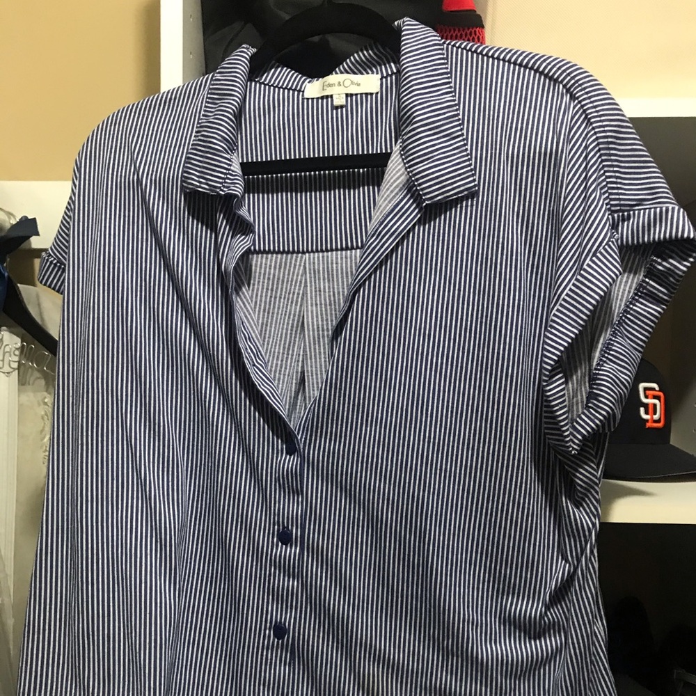 Blue and White Striped Button Down Blouse